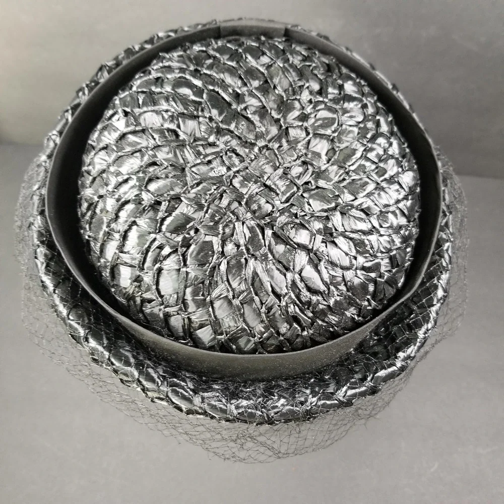 Michelle‎ Vintage Black Woven Pillbox Hat with Birdcage Veil Kentucky Derby